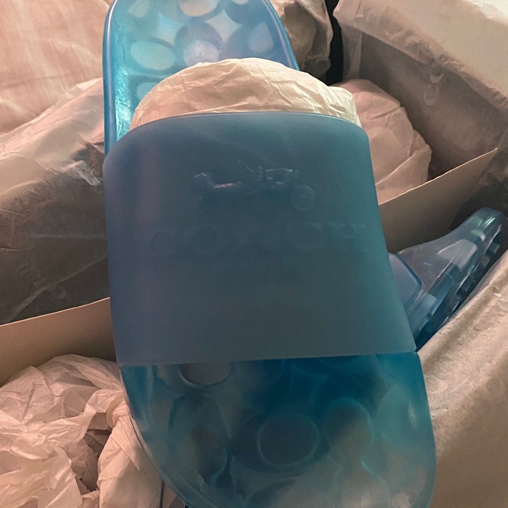 Coach Women's Aqua Blue Slide Sandals